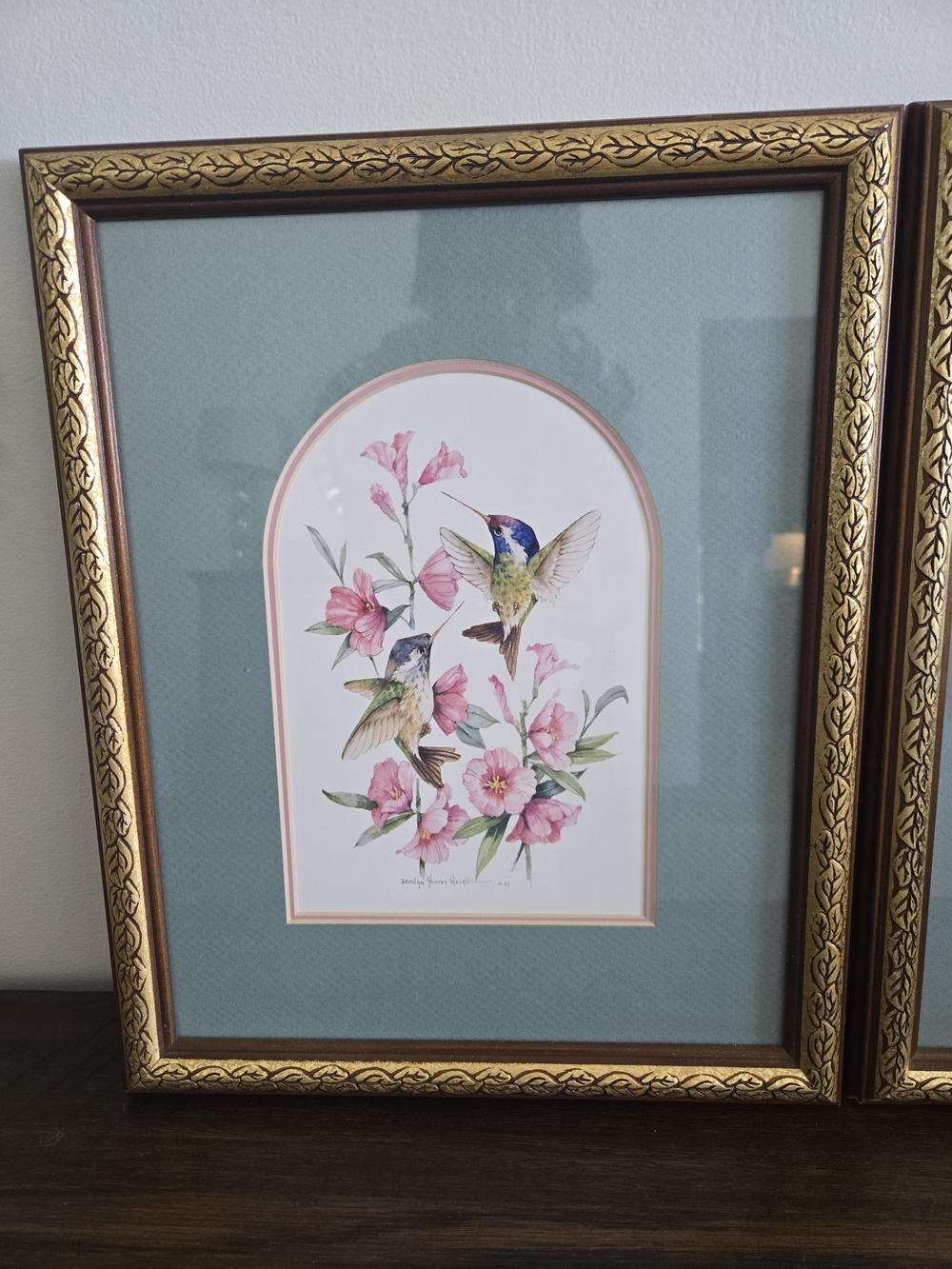 Set of 2 Carolyn Shores Wright Framed Hummingbird Floral Prints 1997 - Picture 4 of 8